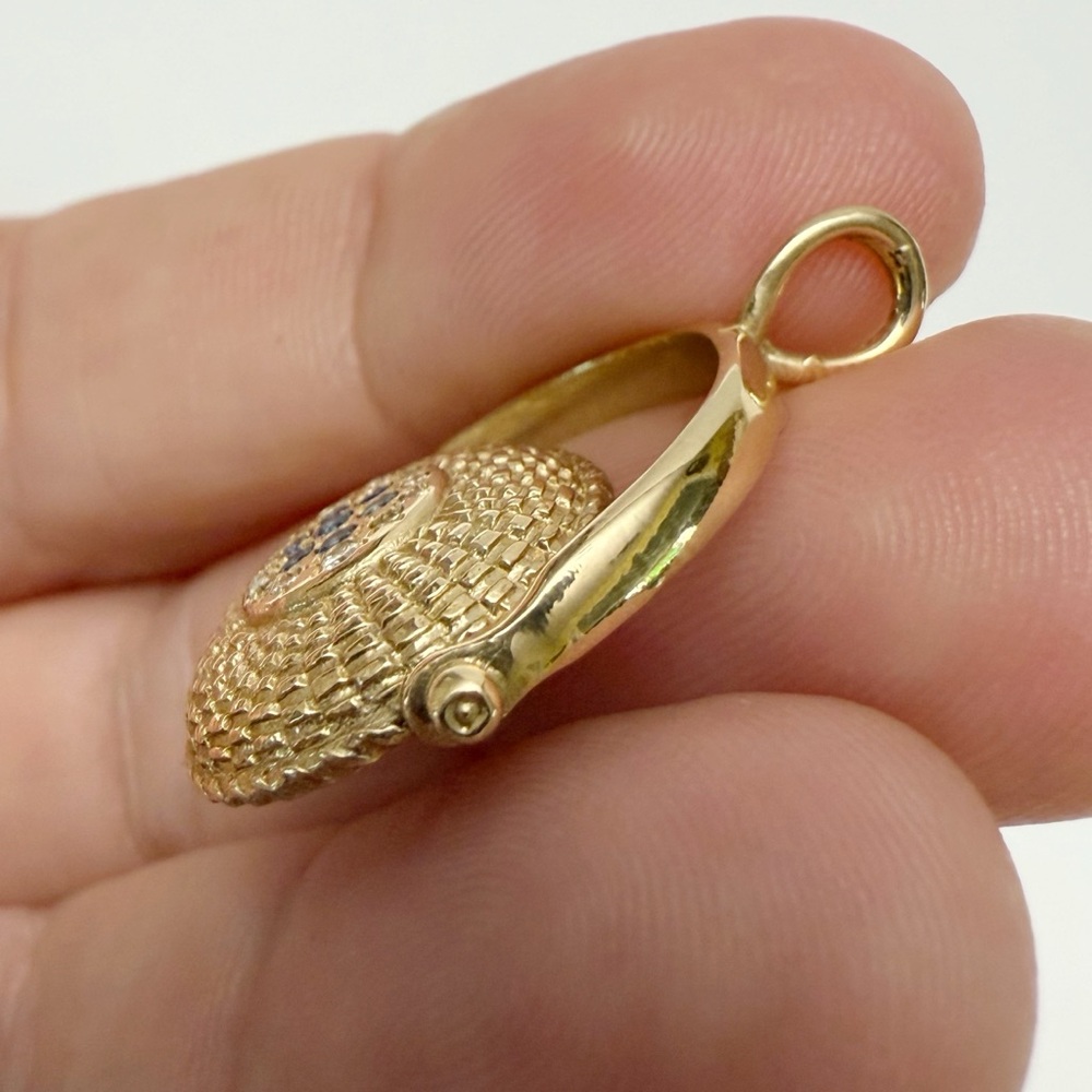 M&D Fine Jewelry 14k Gold Nantucket Basket Blueberries Sapphire Diamond Pendant - Picture 4 of 8
